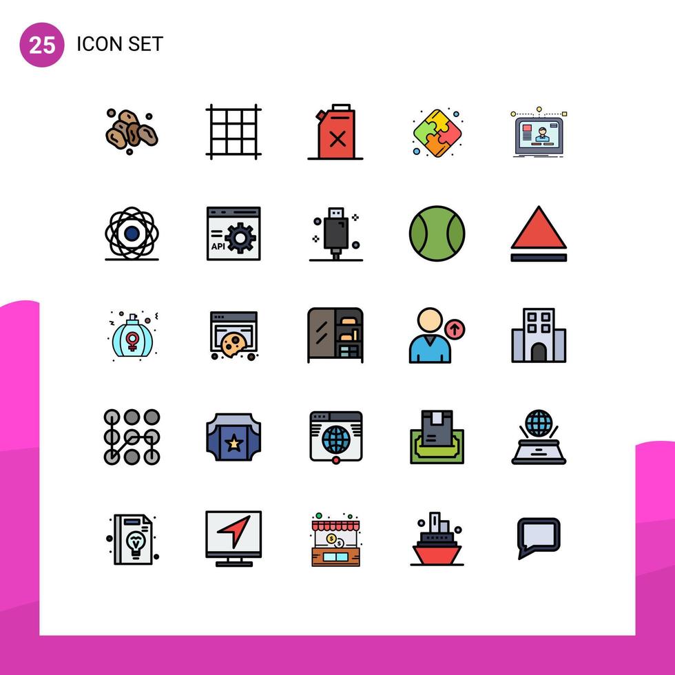 25 Universal Filled line Flat Color Signs Symbols of molecule atom strategy design user Editable Vector Design Elements