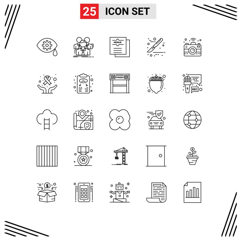 Modern Set of 25 Lines and symbols such as connectivity surgery cafe scalpel restaurant Editable Vector Design Elements