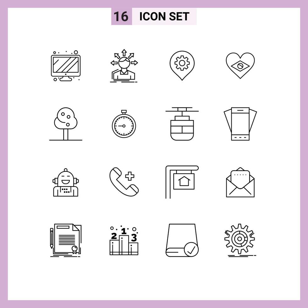 16 User Interface Outline Pack of modern Signs and Symbols of summer love gear flag heart Editable Vector Design Elements