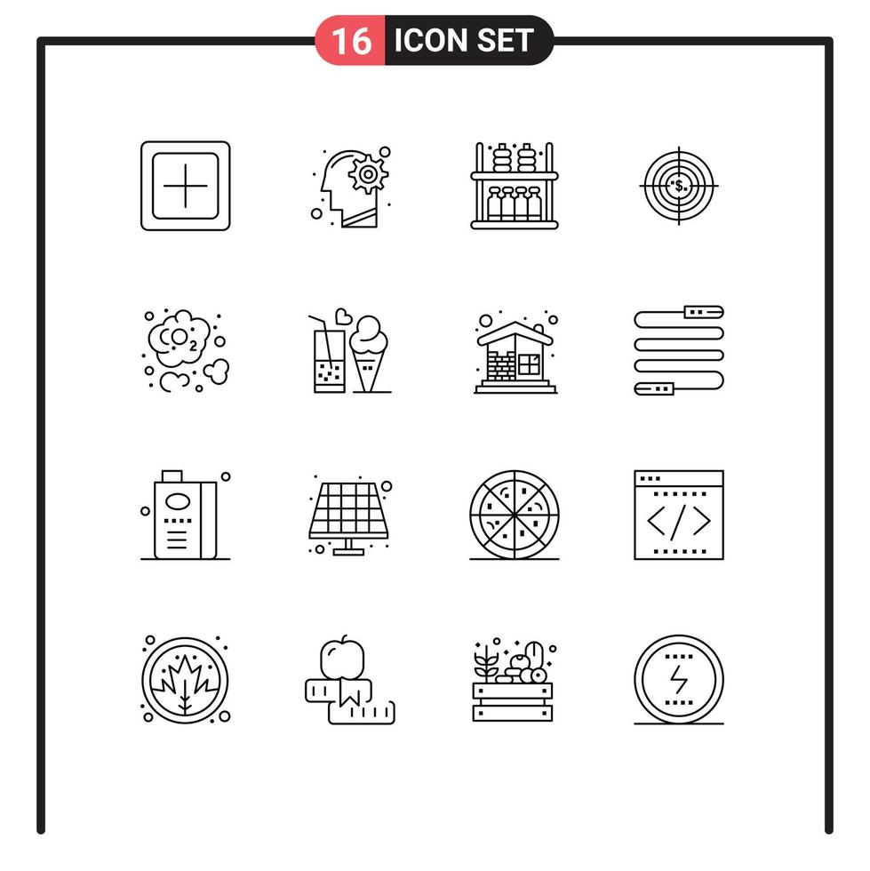 16 Universal Outlines Set for Web and Mobile Applications cash aim process target shelf Editable Vector Design Elements