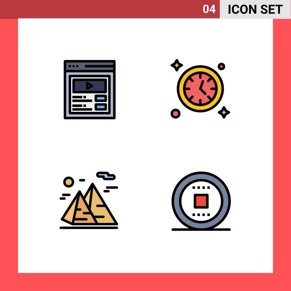 Filledline Flat Color Pack of 4 Universal Symbols of custom content nature web time travel Editable Vector Design Elements