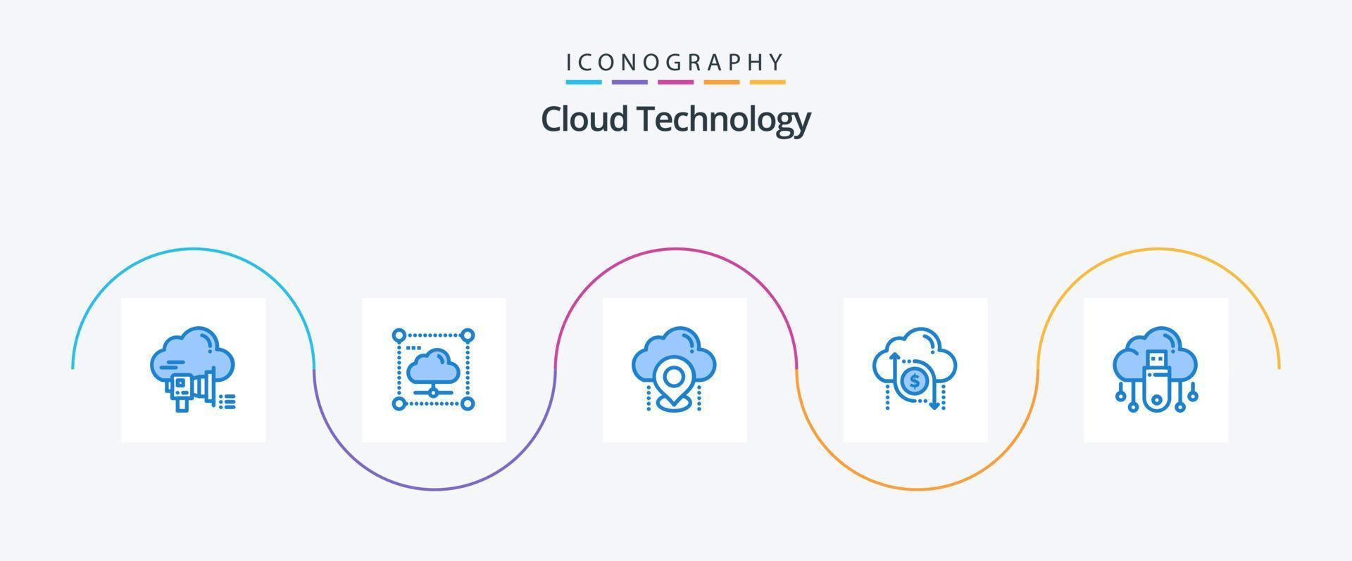 Cloud Technology Blue 5 Icon Pack Including dollar. cloud. secure. gps. cloud vector