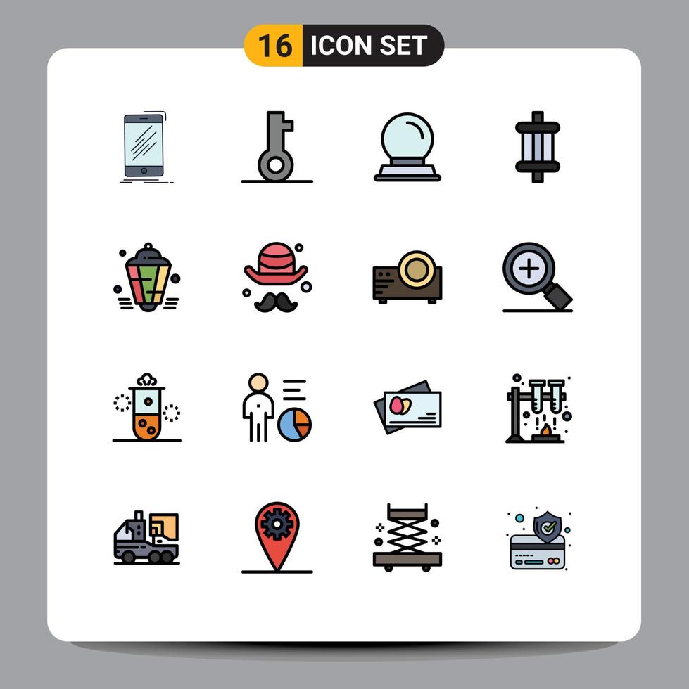 Set of 16 Commercial Flat Color Filled Lines pack for lamp tools security components auto Editable Creative Vector Design Elements