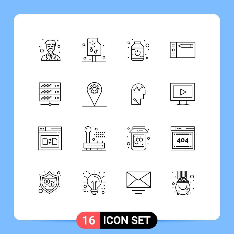 16 Thematic Vector Outlines and Editable Symbols of server hosting baby tablet draw Editable Vector Design Elements