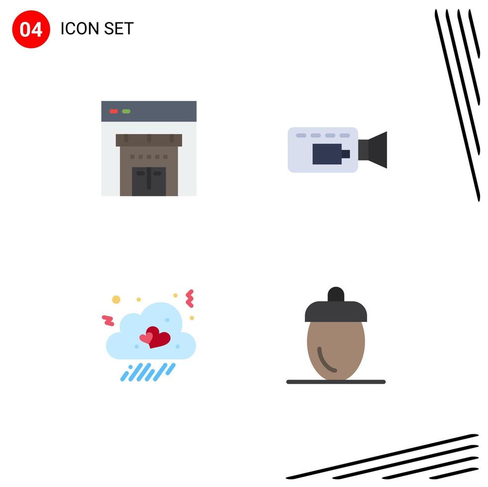Set of 4 Commercial Flat Icons pack for online heart cam cloud farmer Editable Vector Design Elements