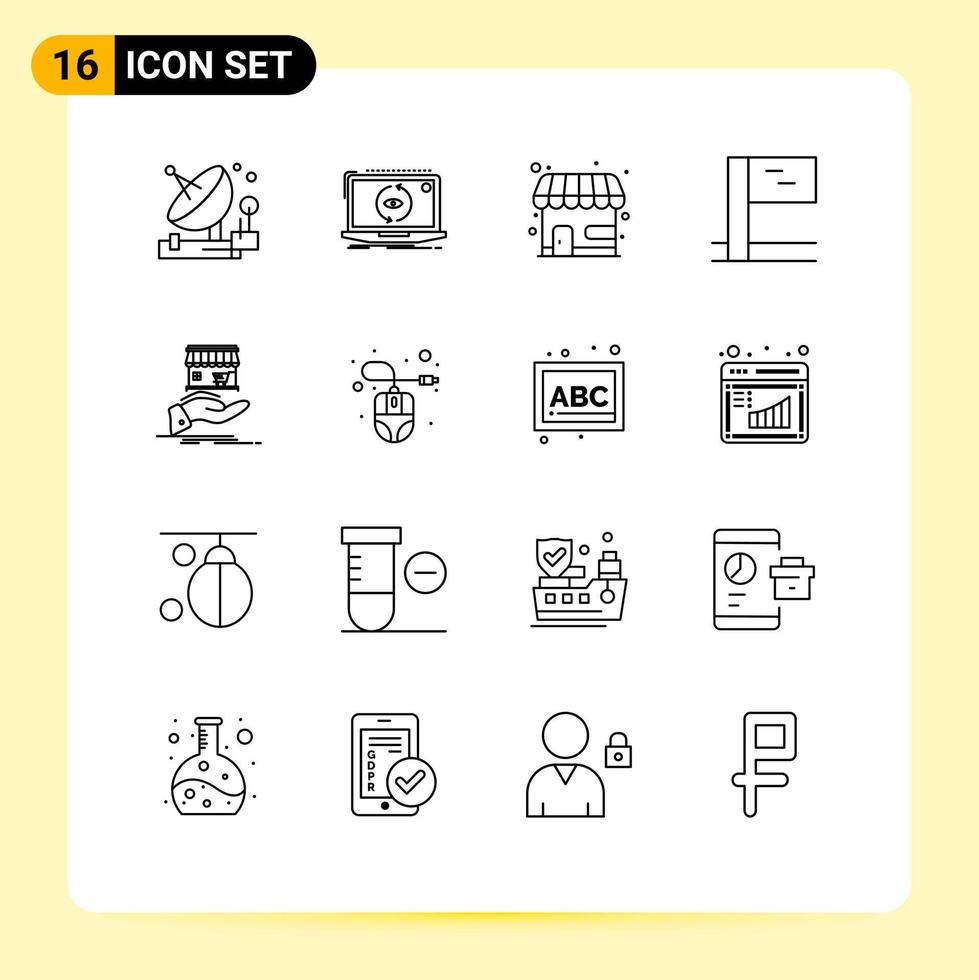 Modern Set of 16 Outlines Pictograph of donate sport software flag shop Editable Vector Design Elements