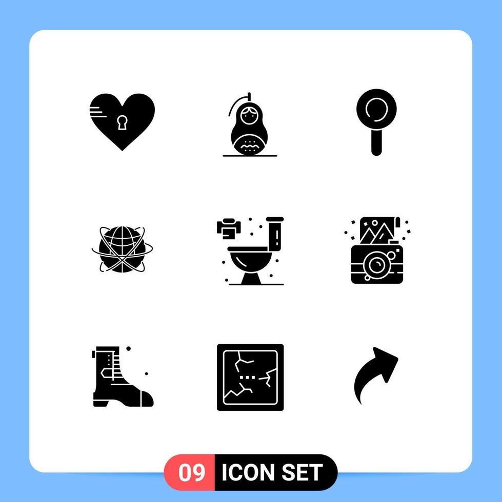 9 Thematic Vector Solid Glyphs and Editable Symbols of resources global peace data globe Editable Vector Design Elements