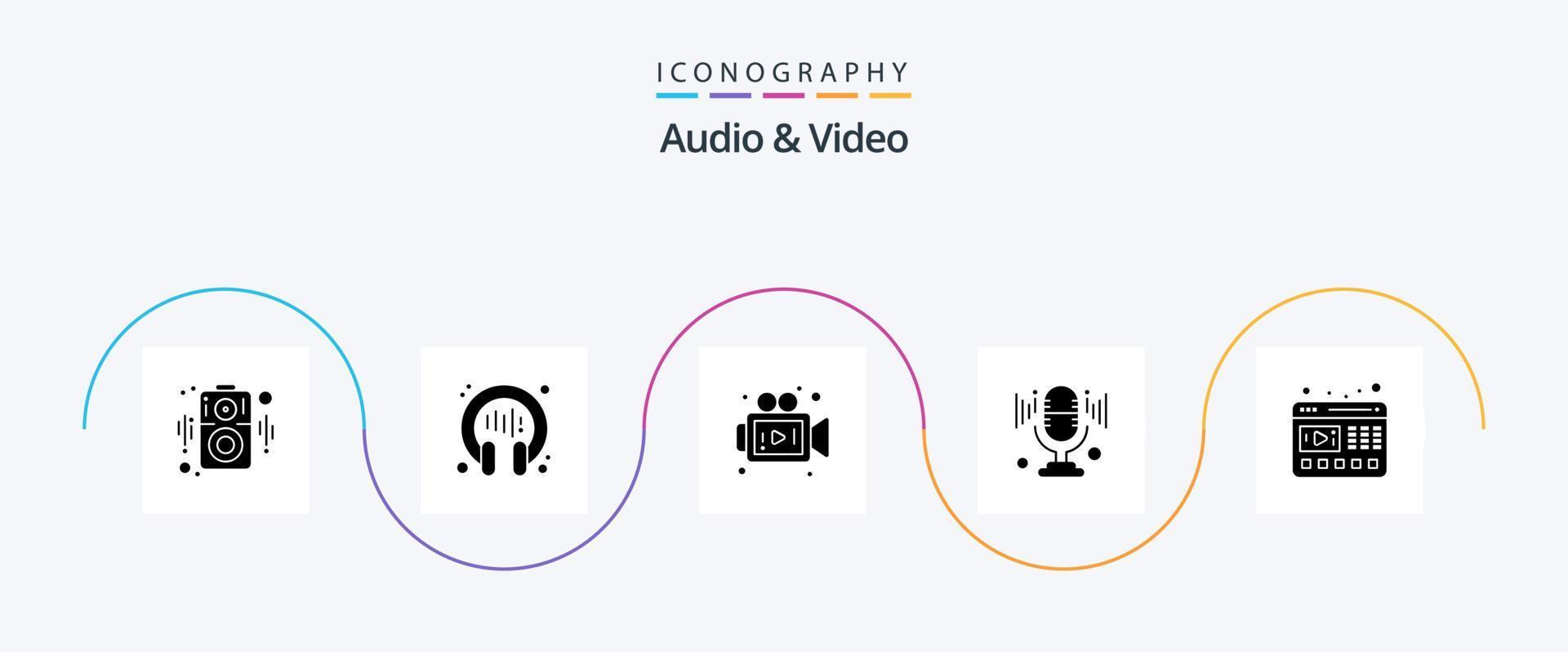 Audio And Video Glyph 5 Icon Pack Including . web. media. video. sound vector