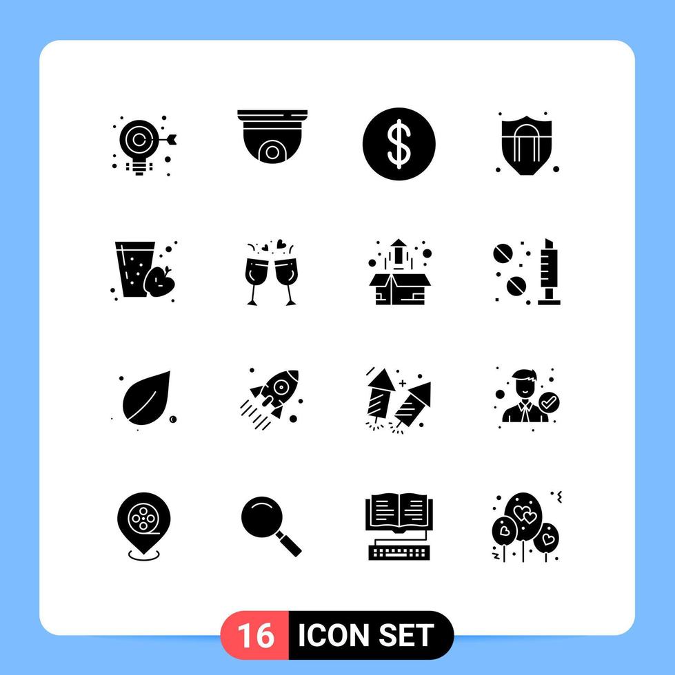 16 Creative Icons Modern Signs and Symbols of juice drink surveillance shield motivation access Editable Vector Design Elements