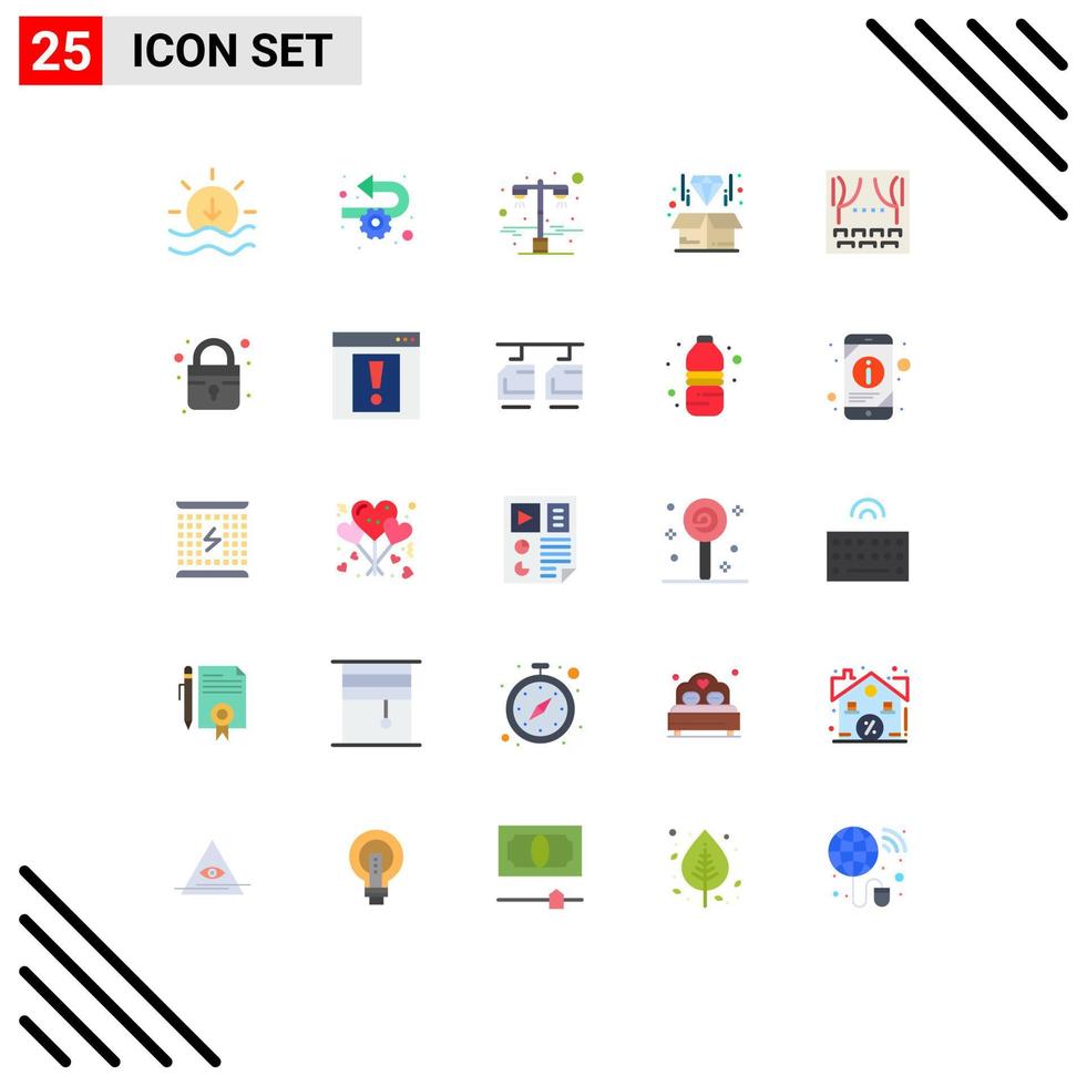 Editable Vector Line Pack of 25 Simple Flat Colors of party celebration light product delivery Editable Vector Design Elements