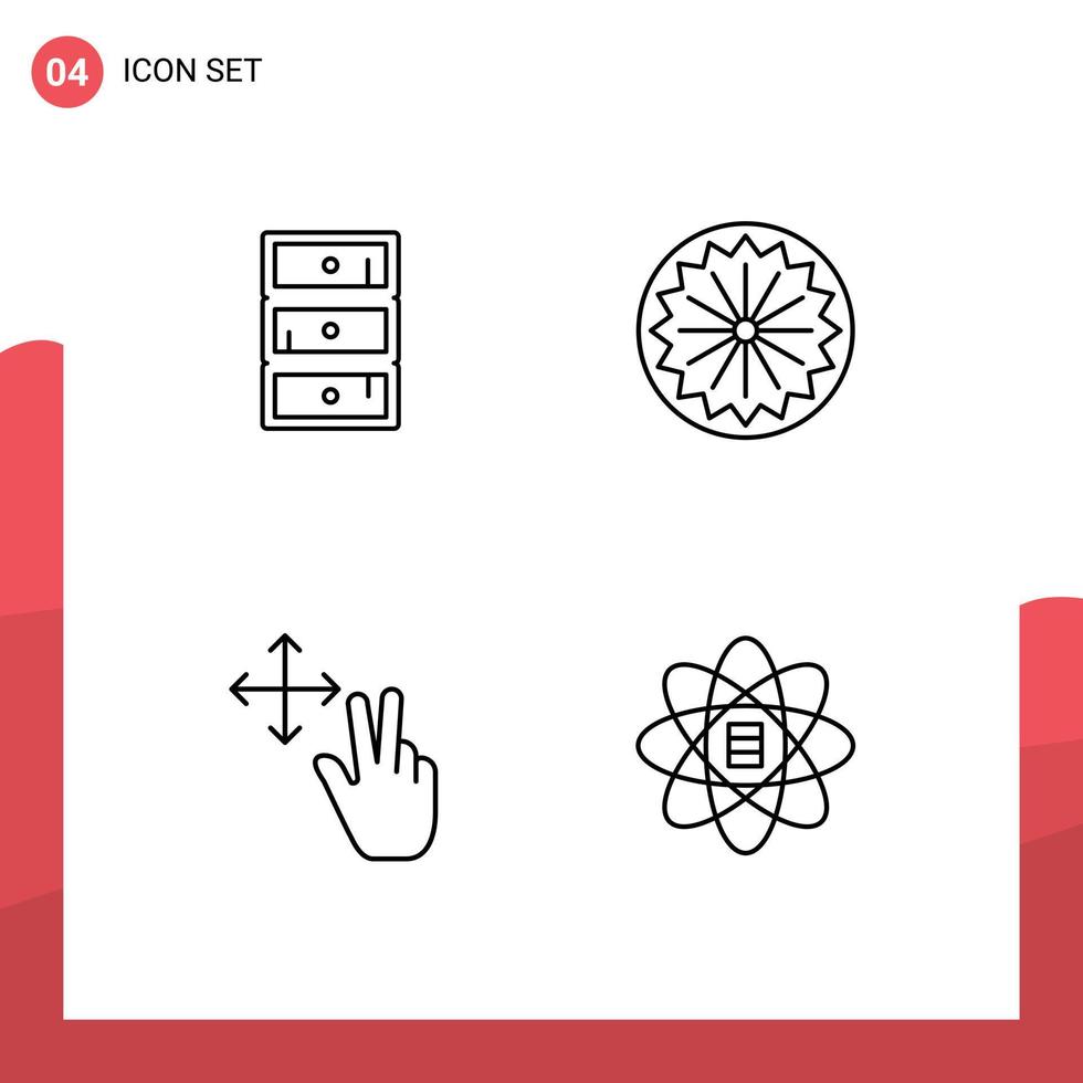 Set of 4 Modern UI Icons Symbols Signs for safe gesture cupboard sign data Editable Vector Design Elements