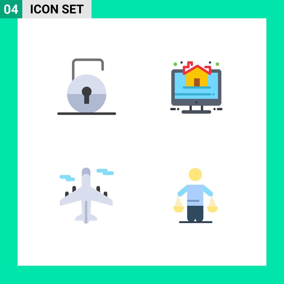 4 Universal Flat Icon Signs Symbols of key plane security property world Editable Vector Design Elements