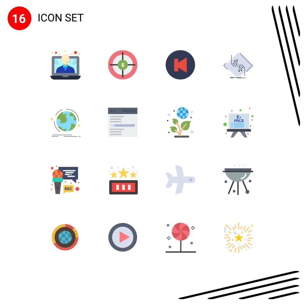 16 Universal Flat Colors Set for Web and Mobile Applications globe network target circuit board Editable Pack of Creative Vector Design Elements