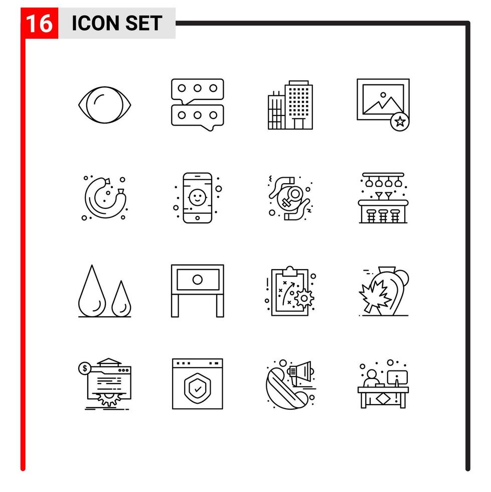 Pack of 16 Modern Outlines Signs and Symbols for Web Print Media such as supermarket sausage building food image Editable Vector Design Elements