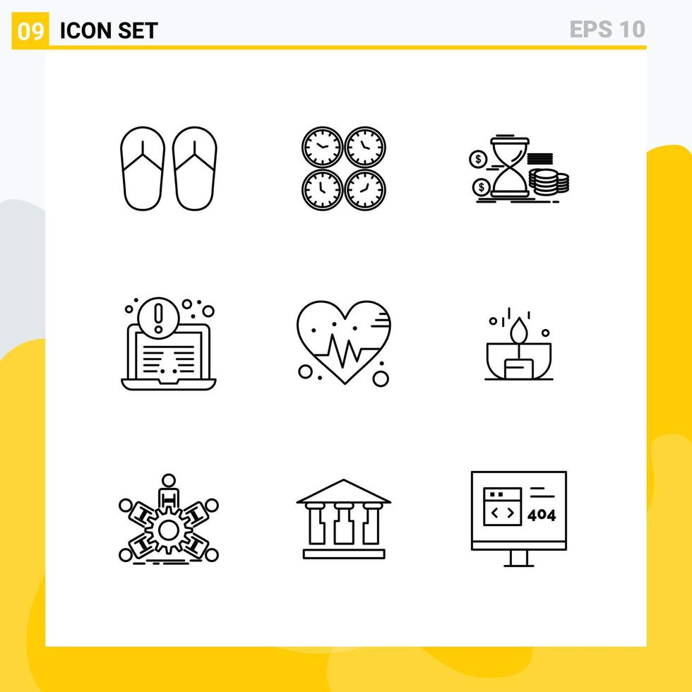 Set of 9 Modern UI Icons Symbols Signs for security antivirus wall clocks coins money Editable Vector Design Elements