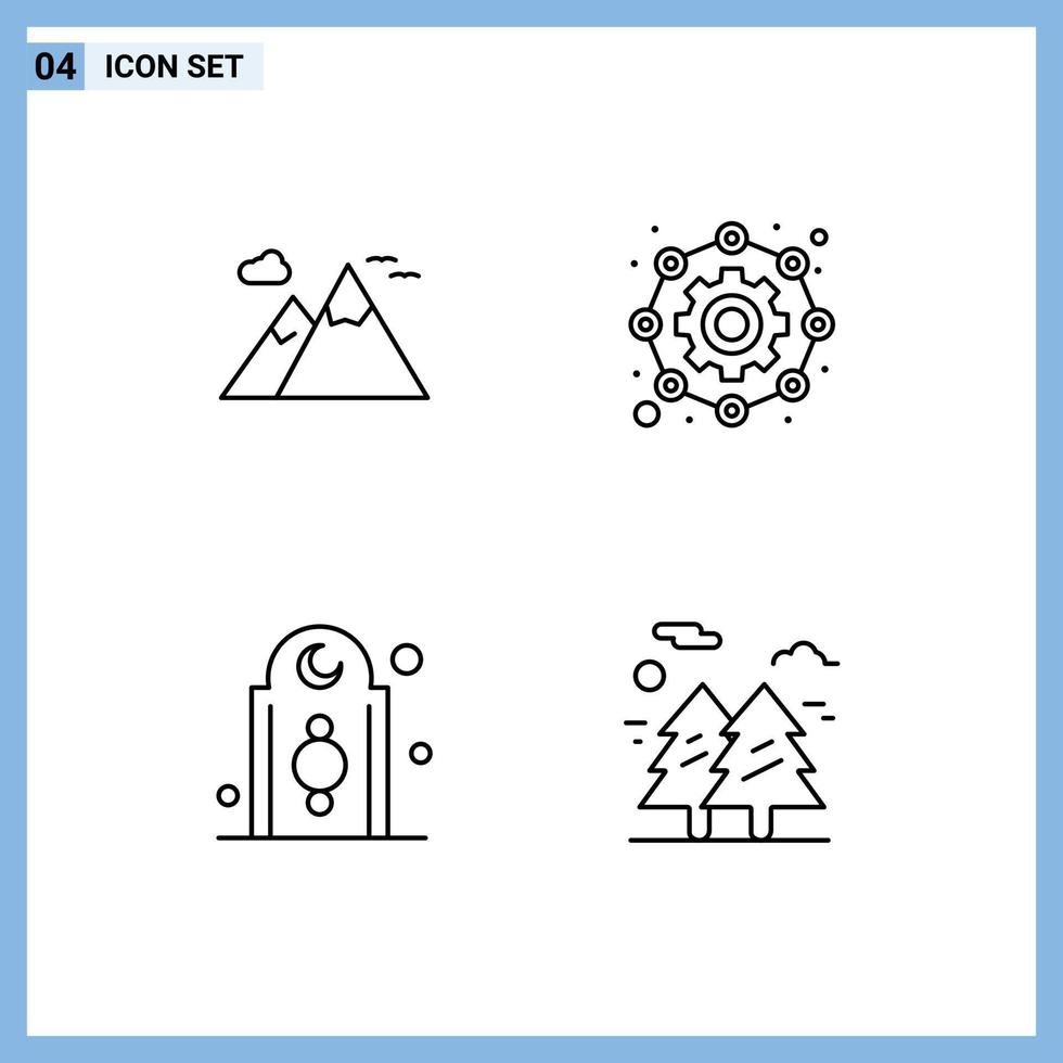 Pictogram Set of 4 Simple Filledline Flat Colors of mountains eid travel gear tower Editable Vector Design Elements