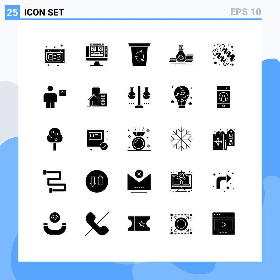 User Interface Pack of 25 Basic Solid Glyphs of protein money recycle been loan bag Editable Vector Design Elements