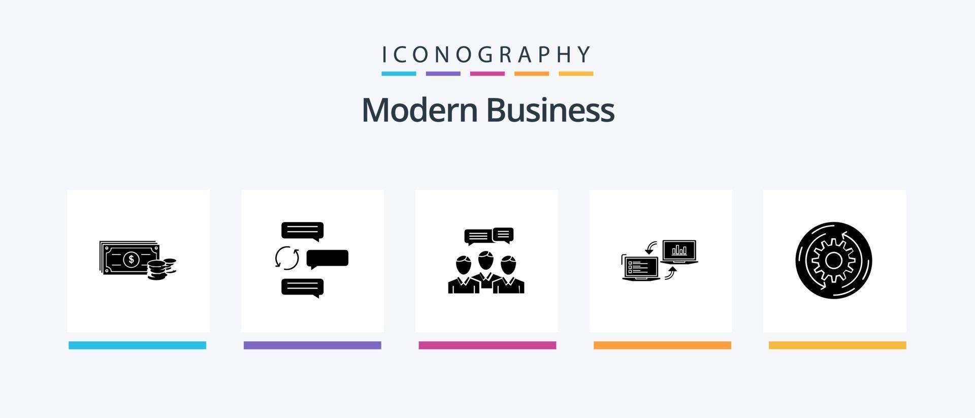 Modern Business Glyph 5 Icon Pack Including exchange. meeting. dialogue. dialog. business. Creative Icons Design vector