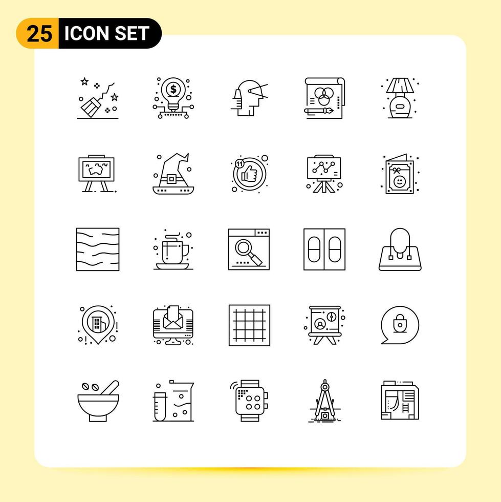 Modern Set of 25 Lines Pictograph of paper rgb business card provider Editable Vector Design Elements