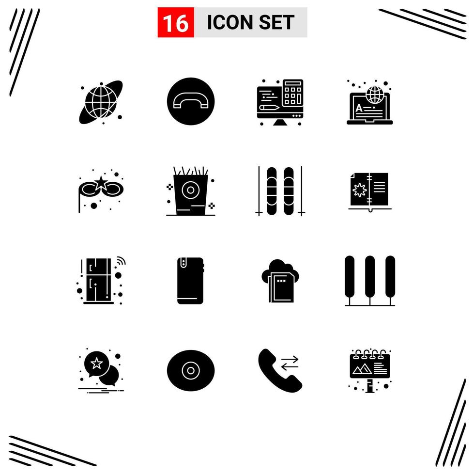 16 Solid Glyph concept for Websites Mobile and Apps fries costume mask interface carnival mask learning Editable Vector Design Elements