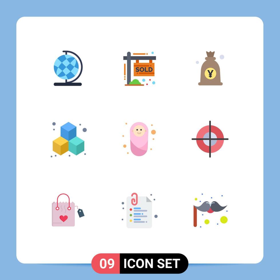 User Interface Pack of 9 Basic Flat Colors of protection child japan baby box Editable Vector Design Elements