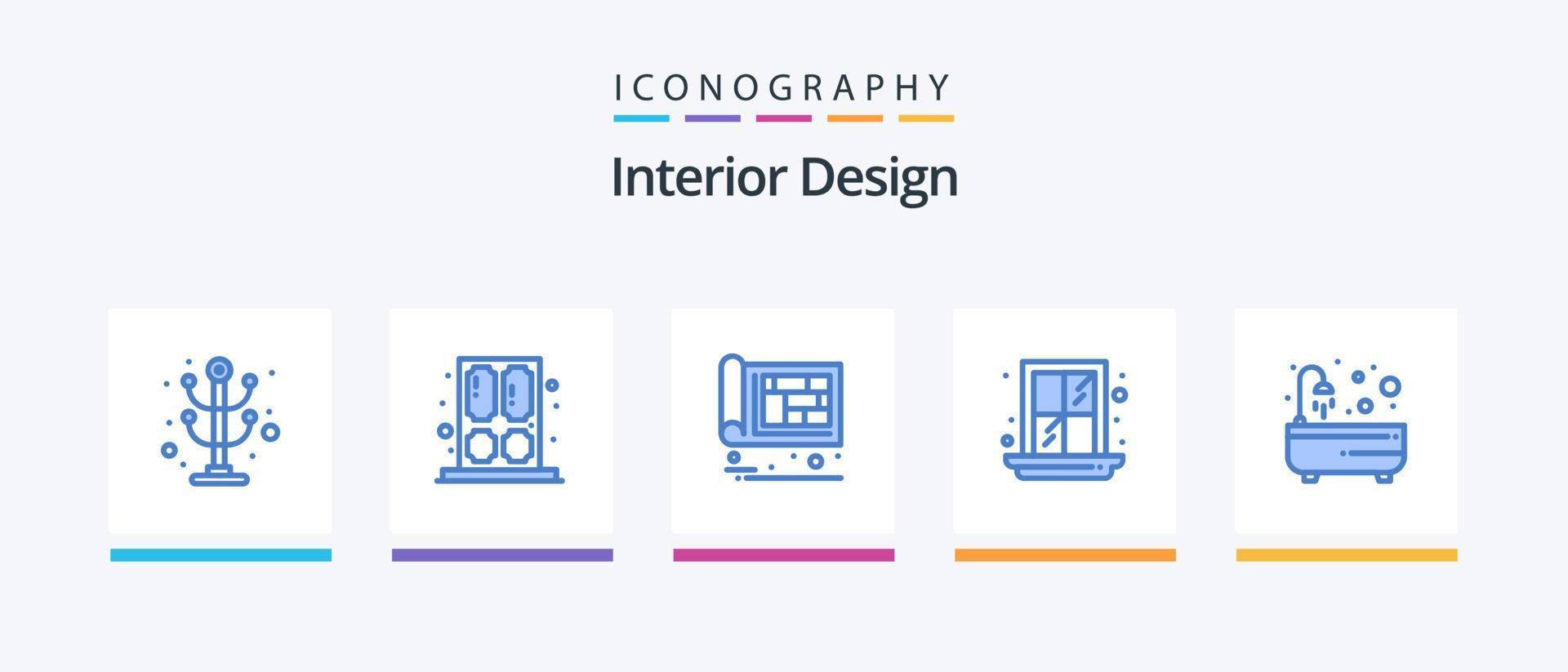 Interior Design Blue 5 Icon Pack Including bathtub. home. architectural. window. engineer. Creative Icons Design vector