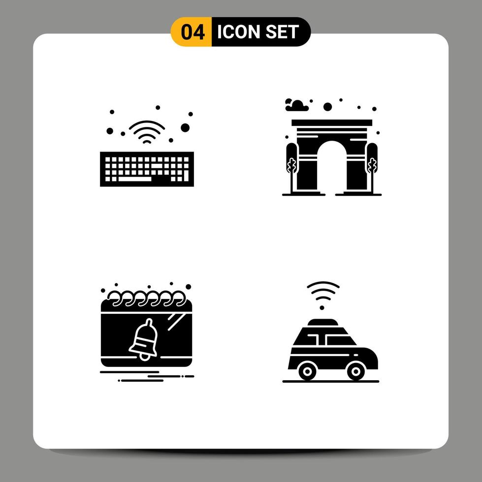 Group of 4 Solid Glyphs Signs and Symbols for hardware date architecture gate car Editable Vector Design Elements