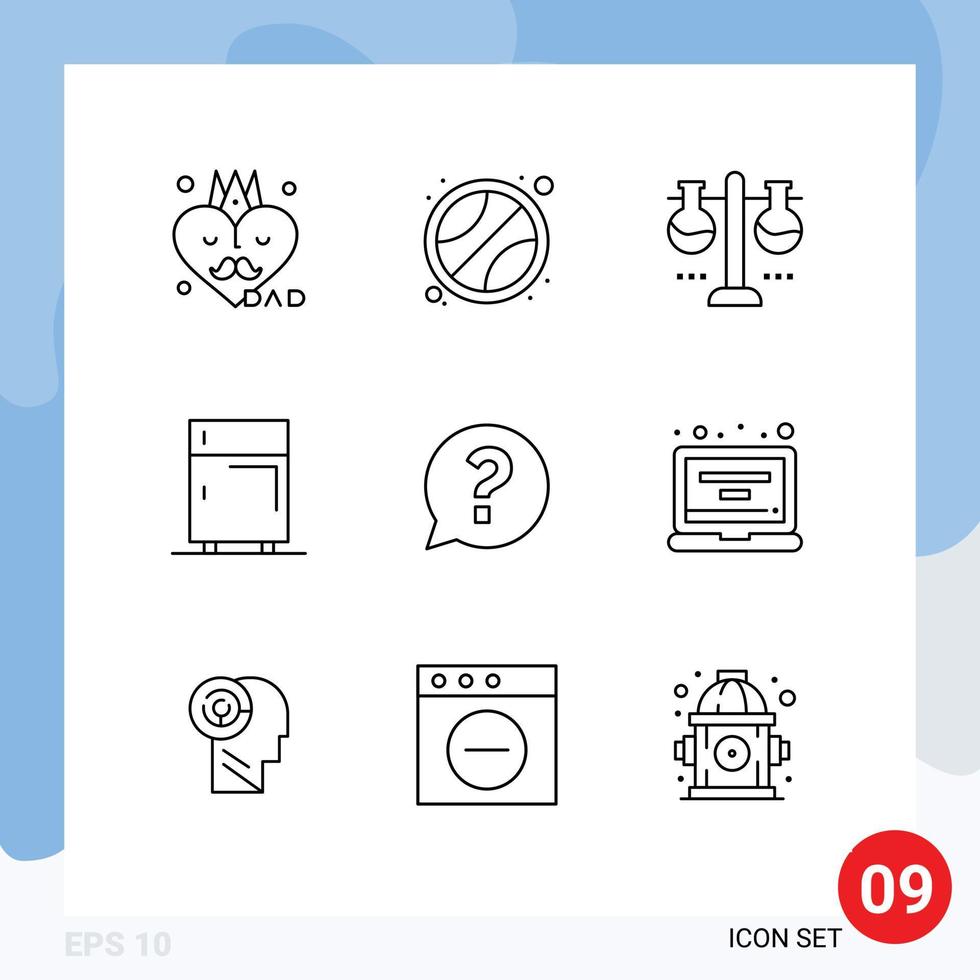 Universal Icon Symbols Group of 9 Modern Outlines of chat equipment laboratory electronic devices Editable Vector Design Elements