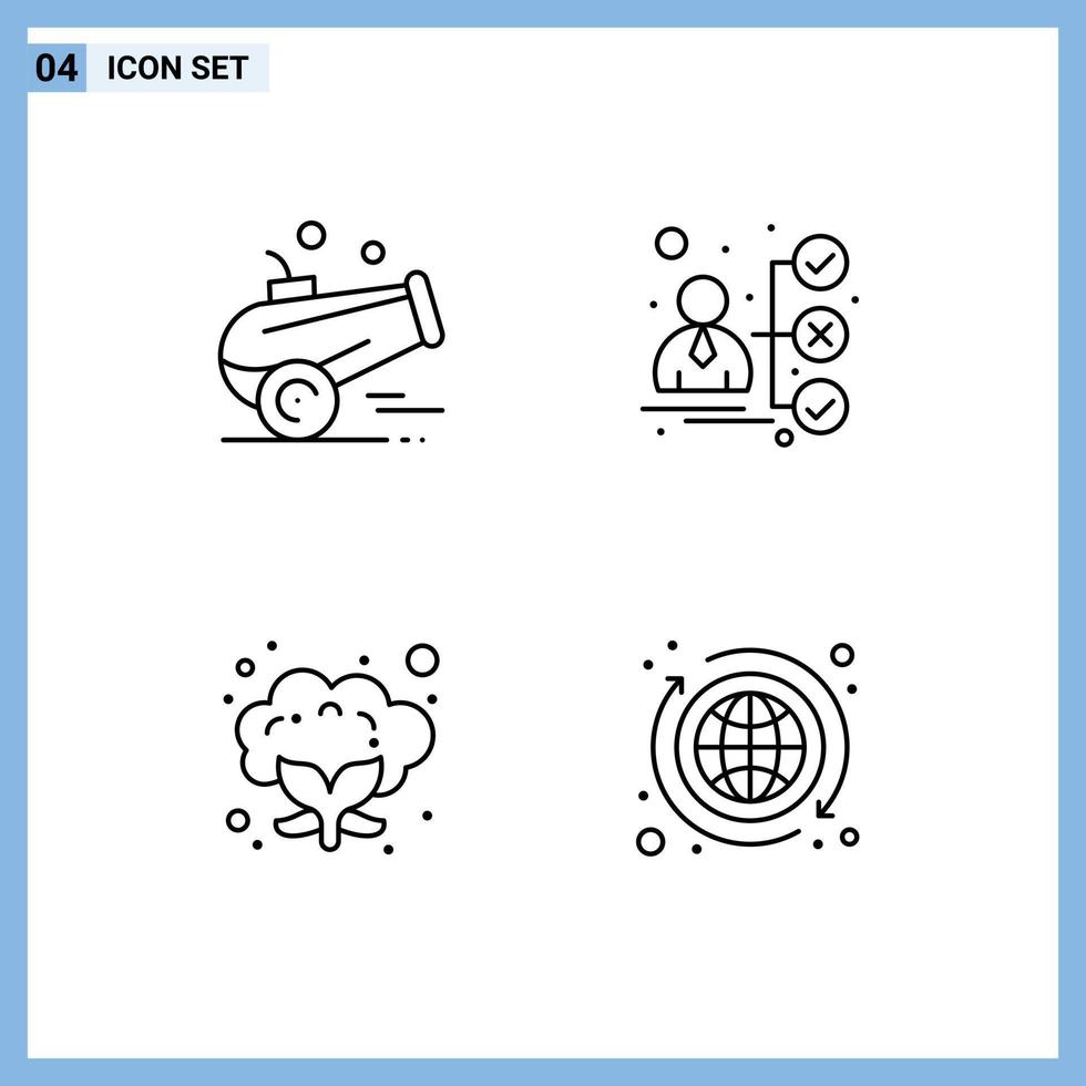 Set of 4 Modern UI Icons Symbols Signs for cannon food ramadan portfolio banking Editable Vector Design Elements