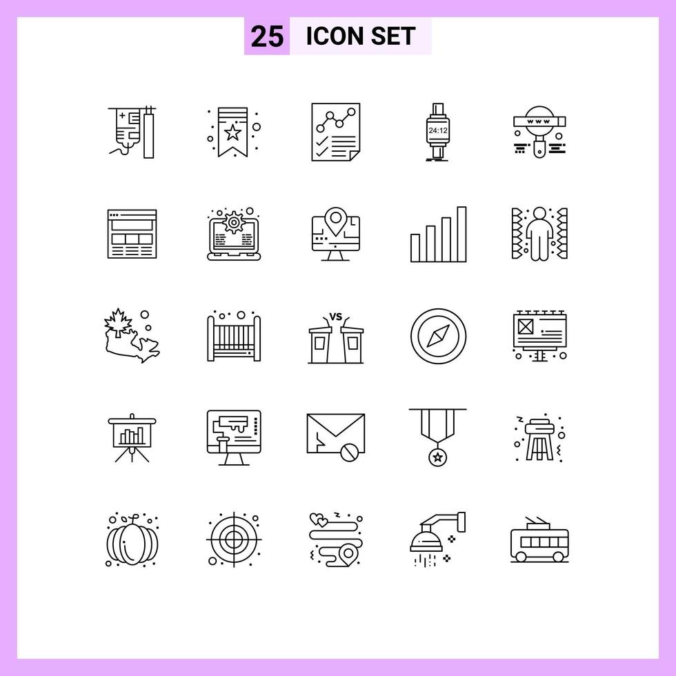 User Interface Pack of 25 Basic Lines of development apple data watch smart watch Editable Vector Design Elements