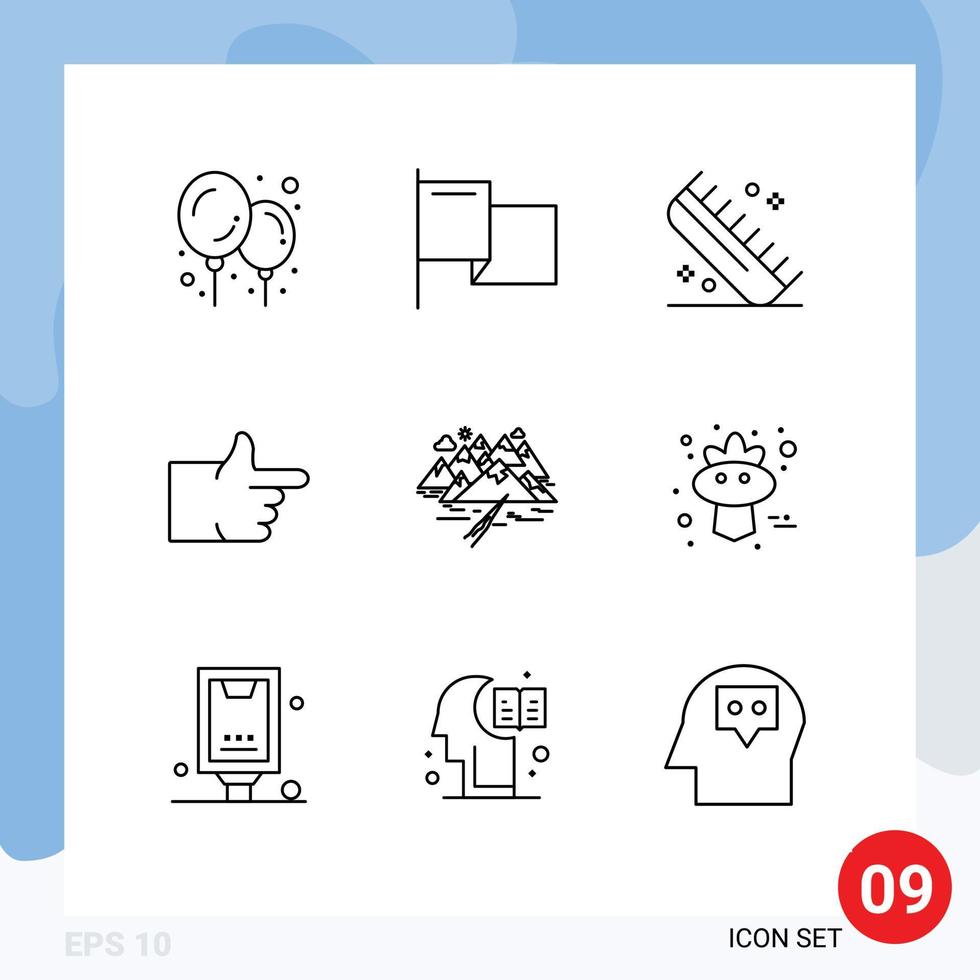 conjunto de 9 iconos de interfaz de usuario modernos símbolos signos para crack paisaje peluquería colina voto elementos de diseño vectorial editables vector
