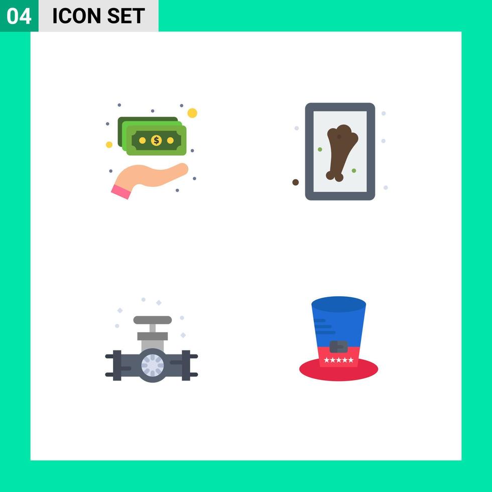 Set of 4 Vector Flat Icons on Grid for cash plumber money meat day Editable Vector Design Elements