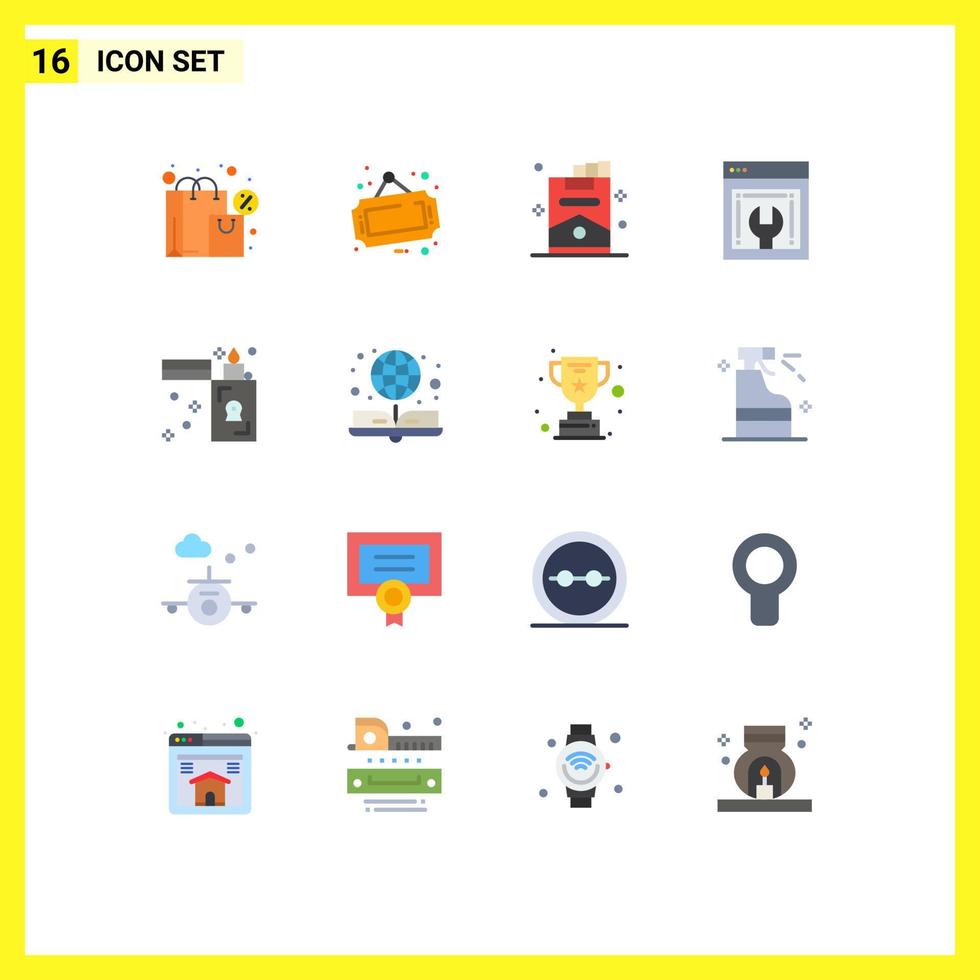 conjunto de 16 iconos de interfaz de usuario modernos signos de símbolos para el mantenimiento web de llamas desarrollo web de cigarros avance web paquete editable de elementos de diseño de vectores creativos