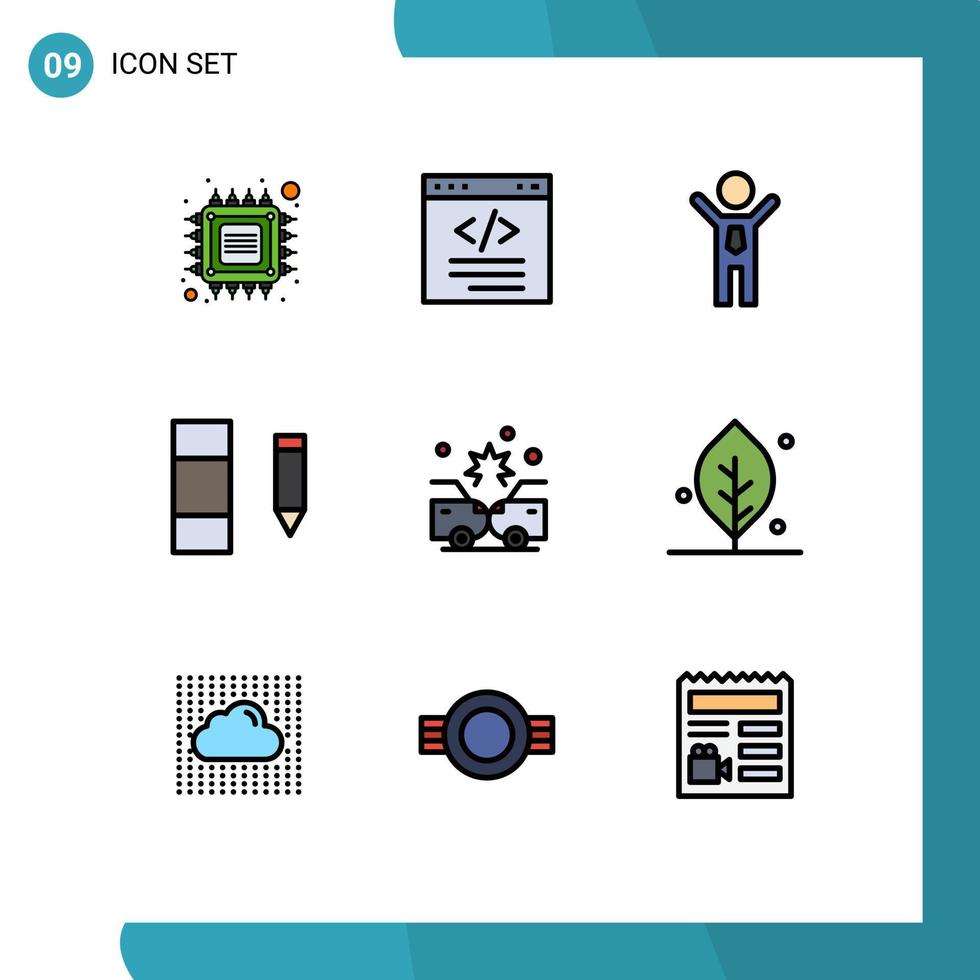 Set of 9 Vector Filledline Flat Colors on Grid for accident data html column success Editable Vector Design Elements