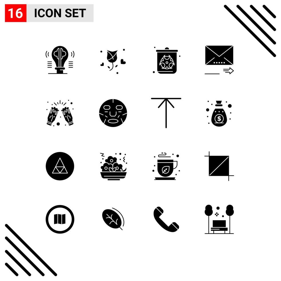 16 Thematic Vector Solid Glyphs and Editable Symbols of next forward propose email pollution Editable Vector Design Elements
