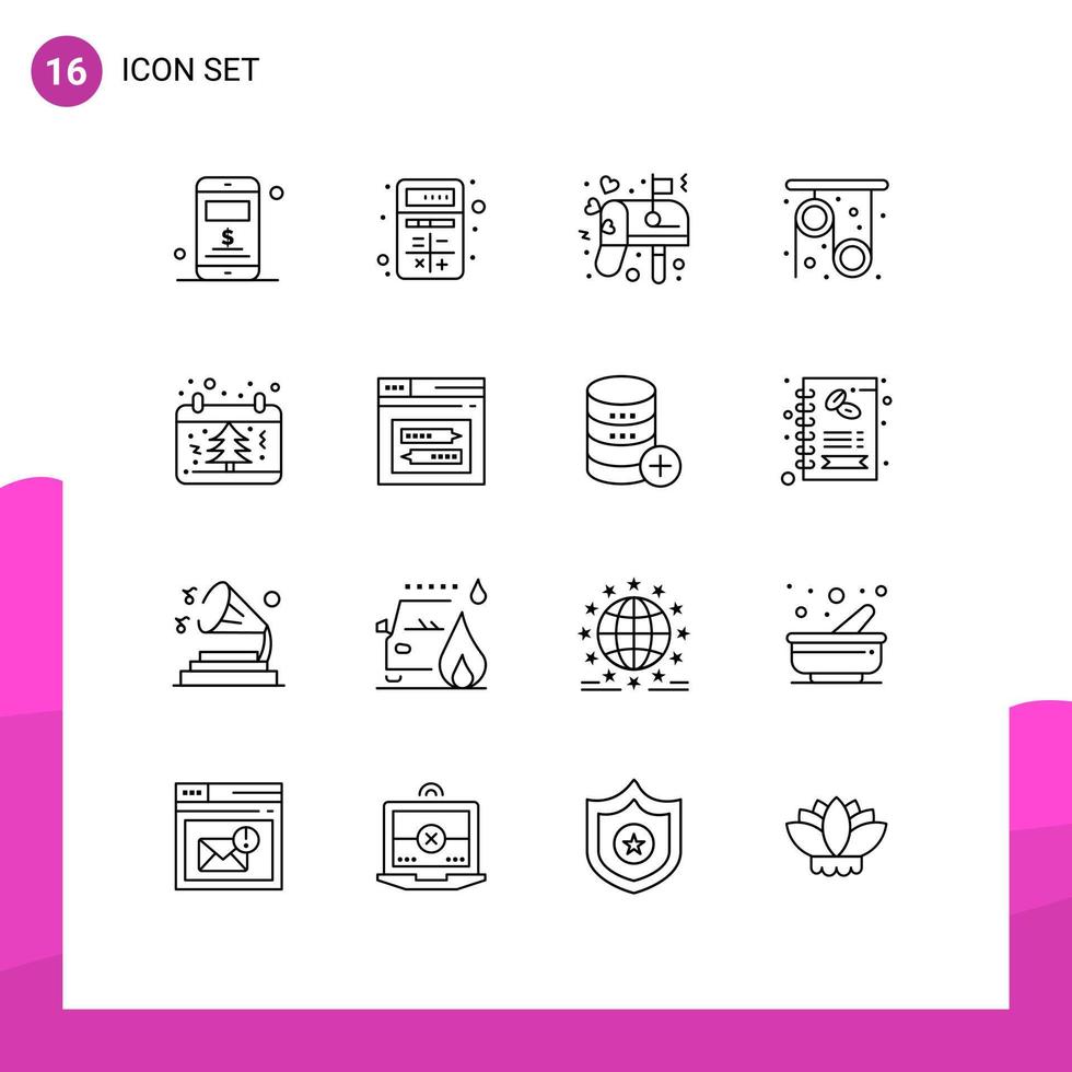 Modern Set of 16 Outlines Pictograph of date science box research physics Editable Vector Design Elements