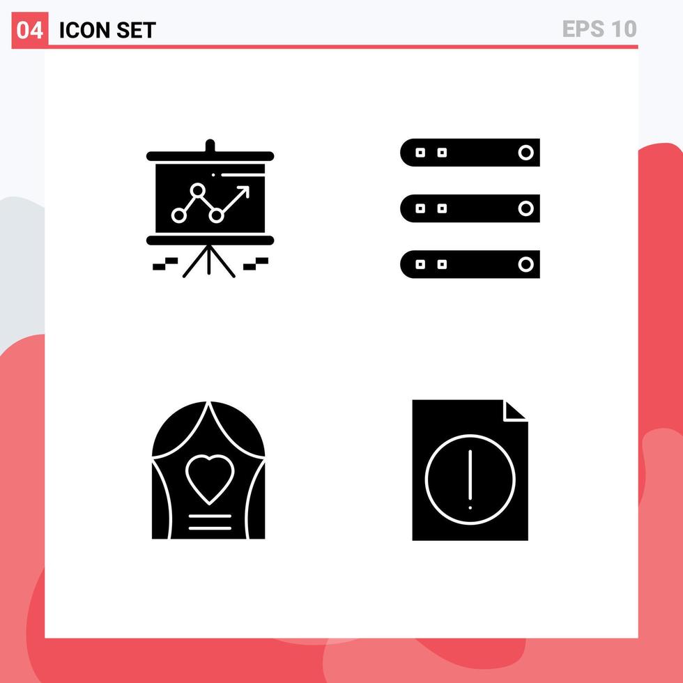 Stock Vector Icon Pack of 4 Line Signs and Symbols for chart arch projector hosting love Editable Vector Design Elements