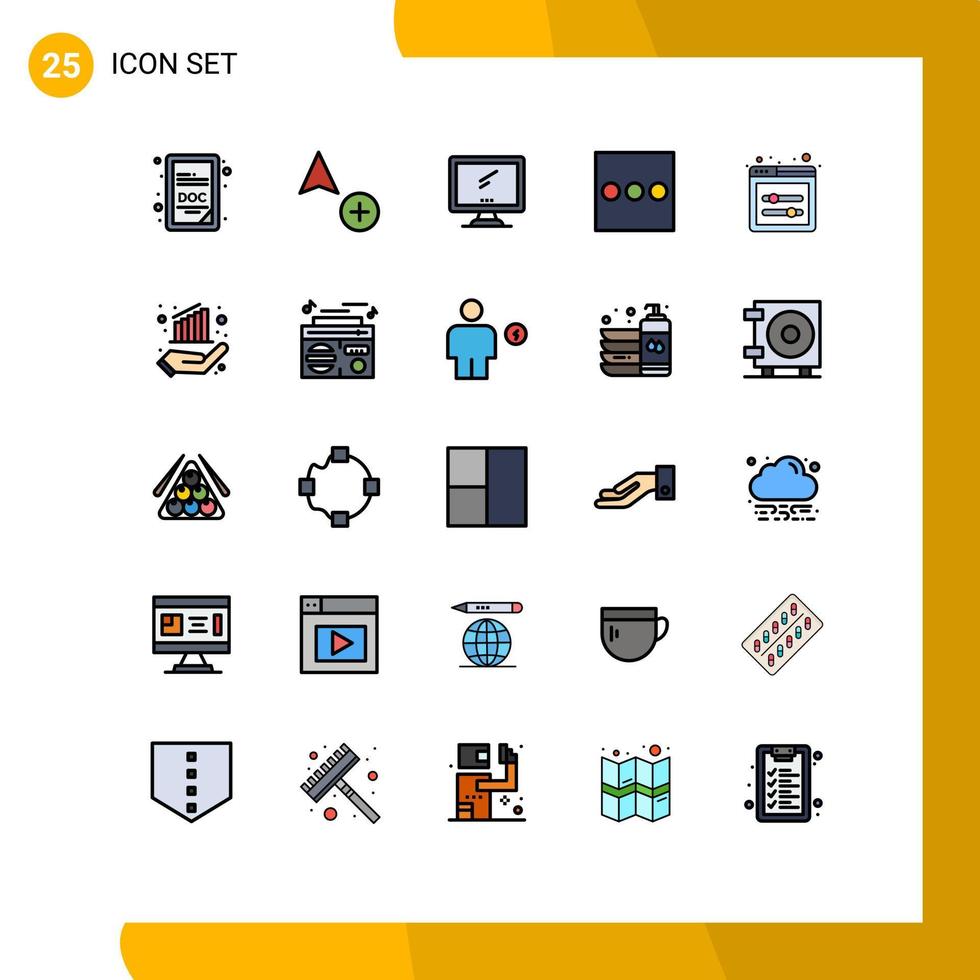 Group of 25 Filled line Flat Colors Signs and Symbols for data user interface design device ui sliders menu Editable Vector Design Elements