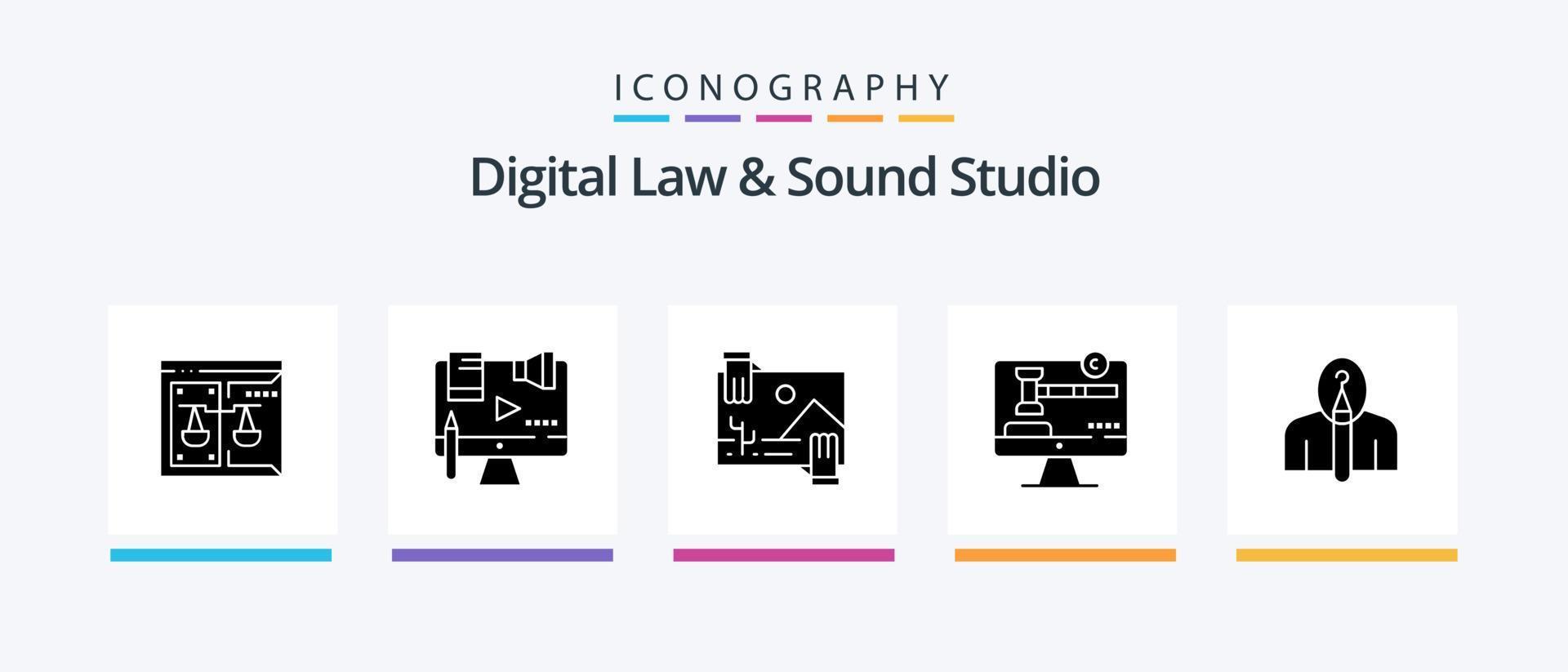 Digital Law And Sound Studio Glyph 5 Icon Pack Including digital. copy right. digital. photo. dividend. Creative Icons Design vector