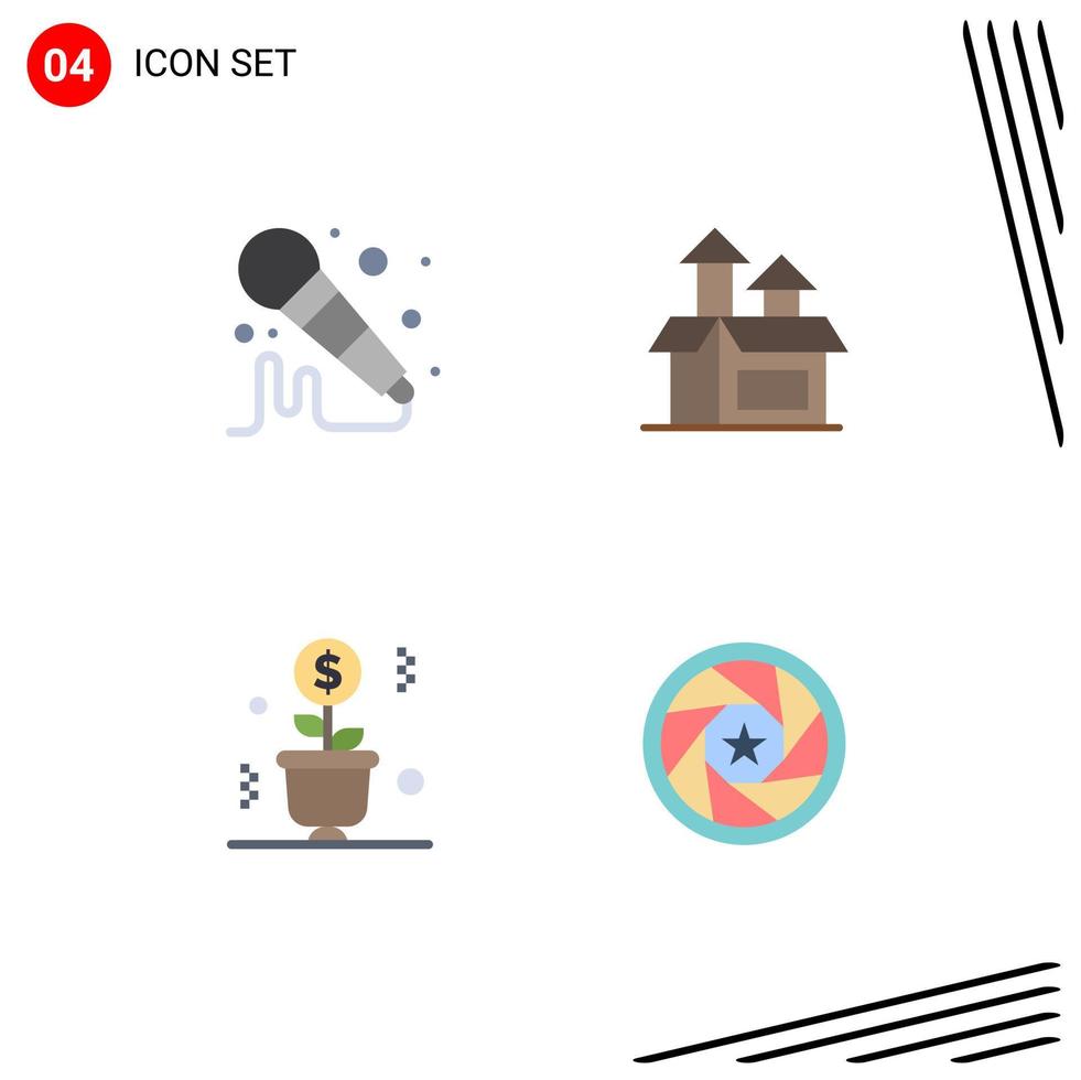 4 Universal Flat Icons Set for Web and Mobile Applications mic plant management product success Editable Vector Design Elements