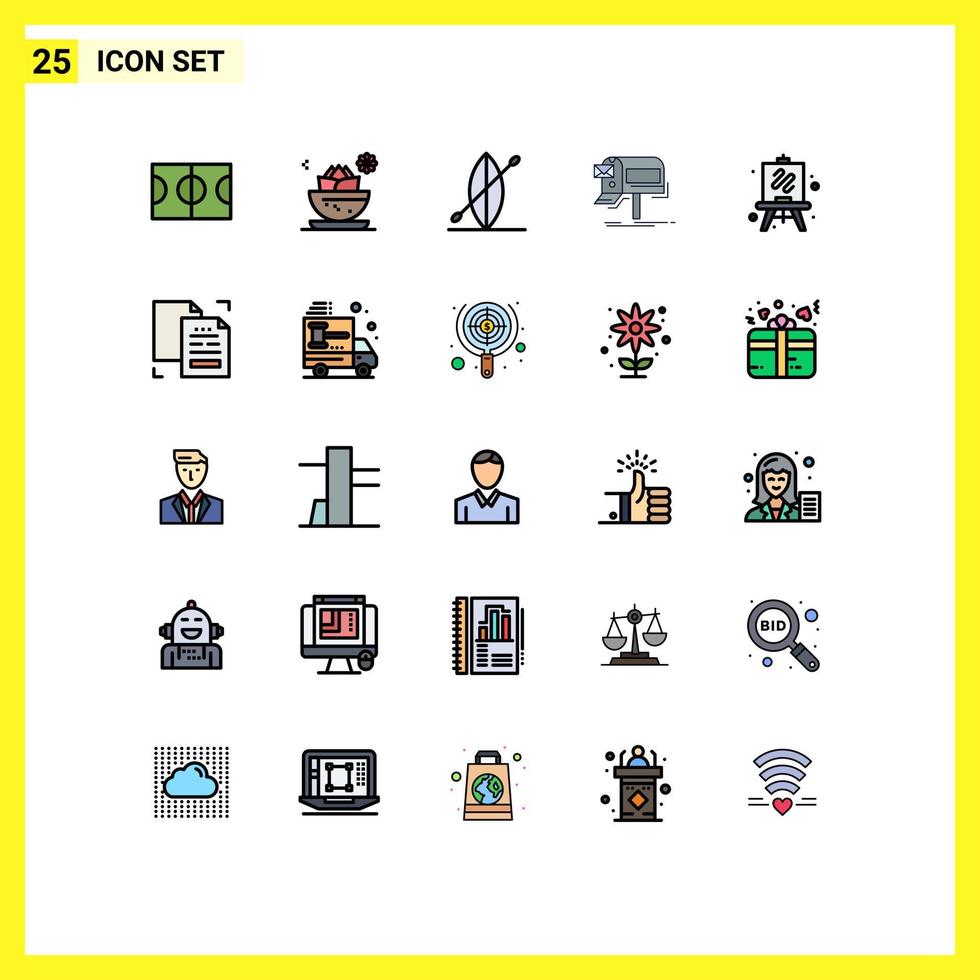 Mobile Interface Filled line Flat Color Set of 25 Pictograms of hobbies mail beach newsletter email Editable Vector Design Elements