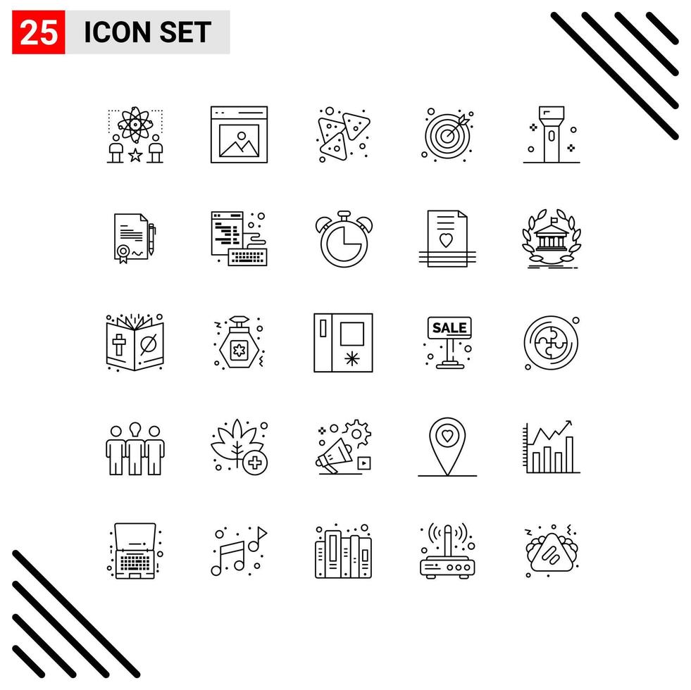 Set of 25 Commercial Lines pack for devices goals picture darts nachos Editable Vector Design Elements