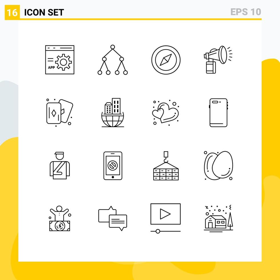 User Interface Pack of 16 Basic Outlines of hobby horn compass fan attribute Editable Vector Design Elements