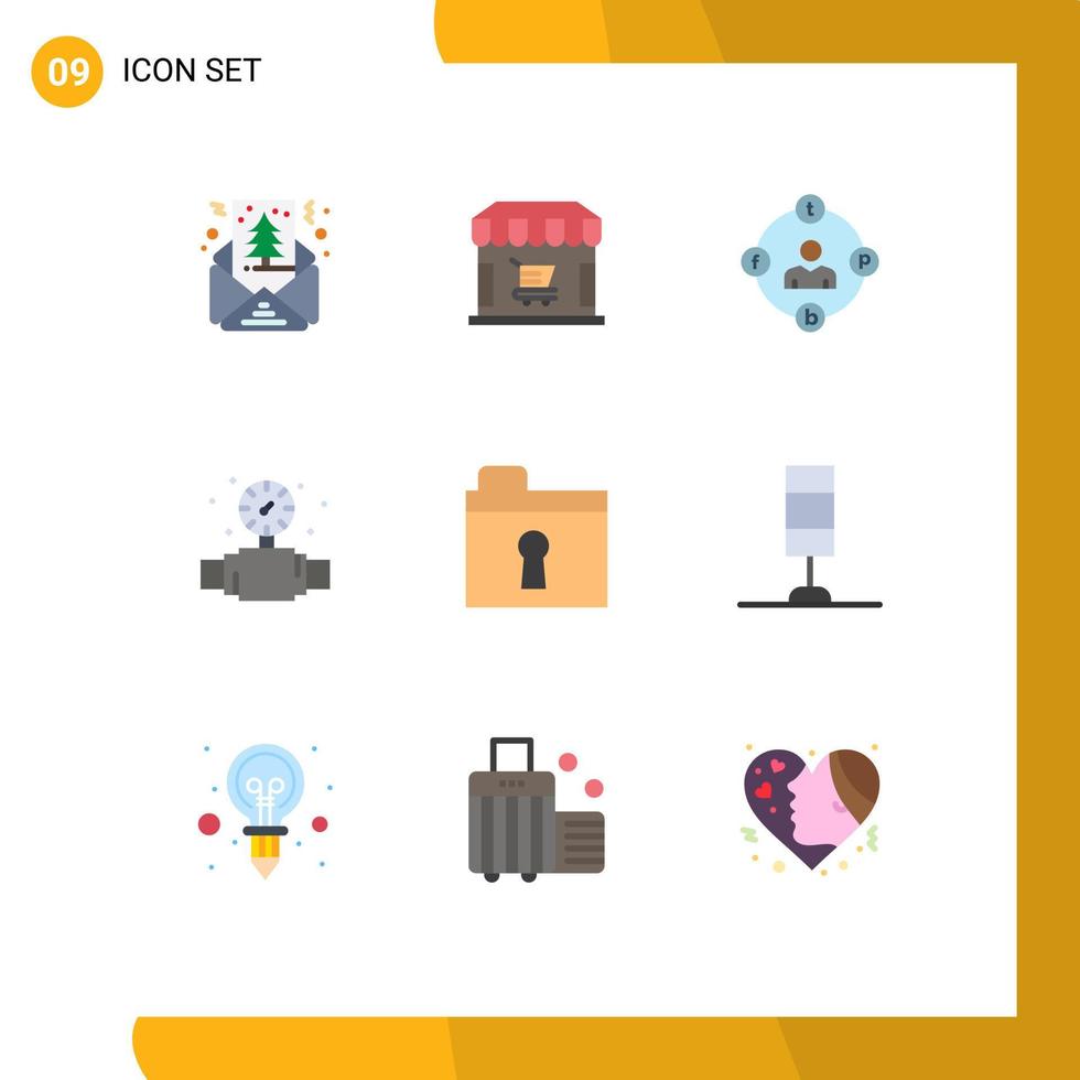 Set of 9 Modern UI Icons Symbols Signs for folder plumber social media mechanical procrastination Editable Vector Design Elements