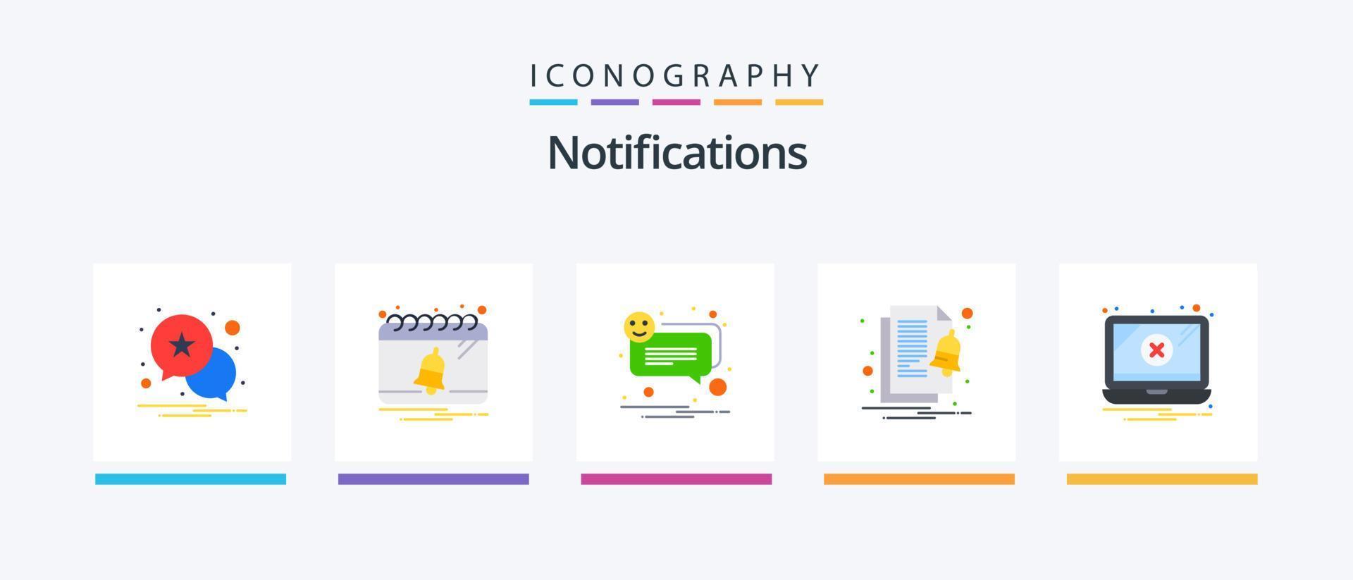 Notifications Flat 5 Icon Pack Including problem. error. bubble. notify. file. Creative Icons Design vector