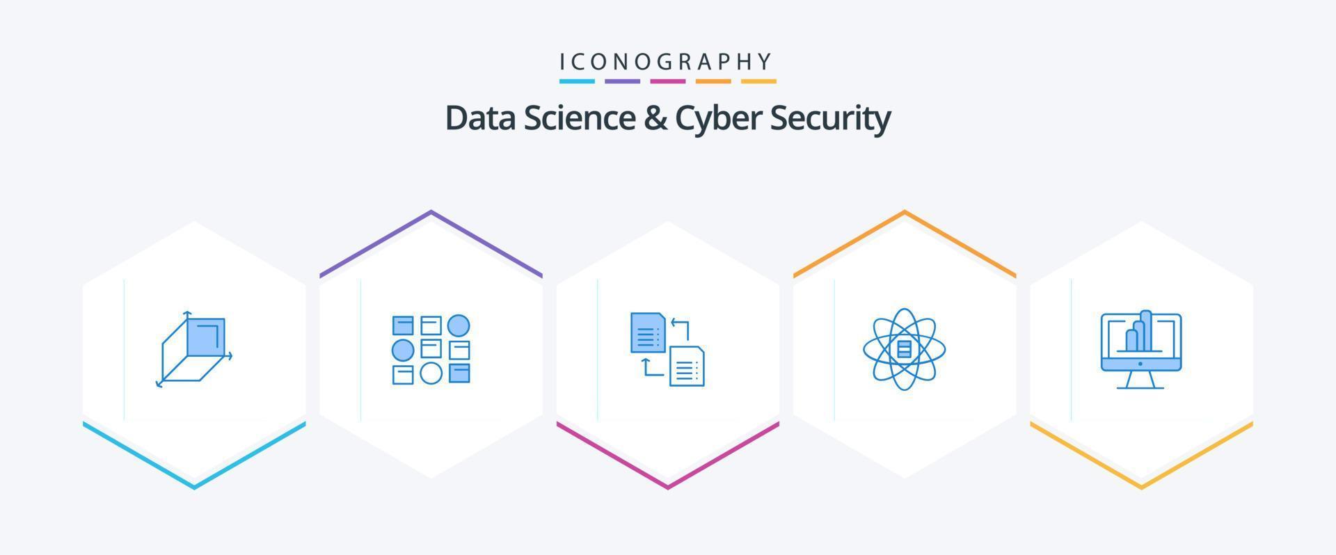 ciencia de datos y seguridad cibernética 25 paquete de iconos azules que incluye monitor. dólar. datos. ciencia de datos datos vector