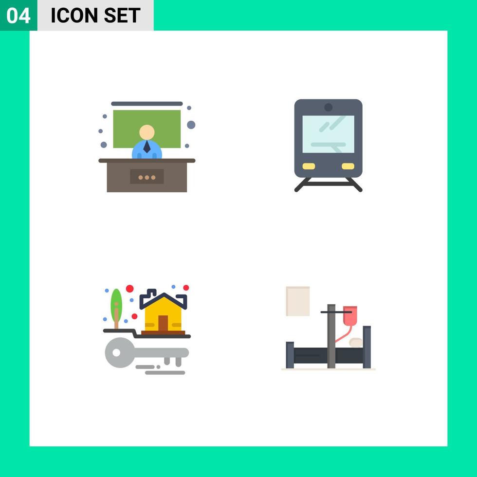 Set of 4 Modern UI Icons Symbols Signs for conference property train travel medical Editable Vector Design Elements