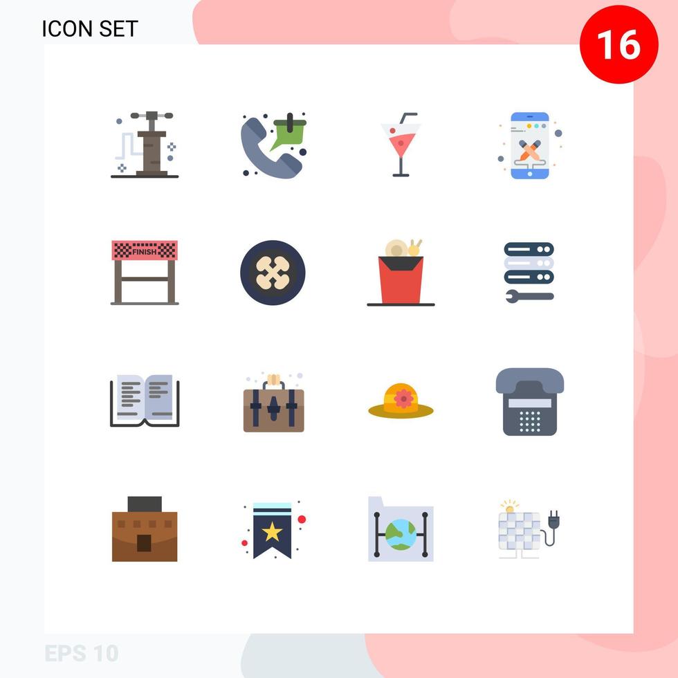 grupo de símbolos de icono universal de 16 colores planos modernos de herramientas de línea diseño de teléfono inteligente de playa paquete editable de elementos creativos de diseño de vectores