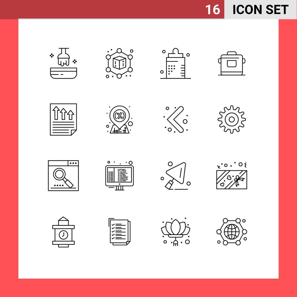 símbolos de iconos universales grupo de 16 contornos modernos de flechas de documentos enfermedad hotel cocina elementos de diseño de vectores editables