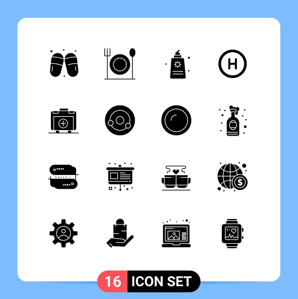Universal Icon Symbols Group of 16 Modern Solid Glyphs of healthbag handbag fountain sign medical Editable Vector Design Elements